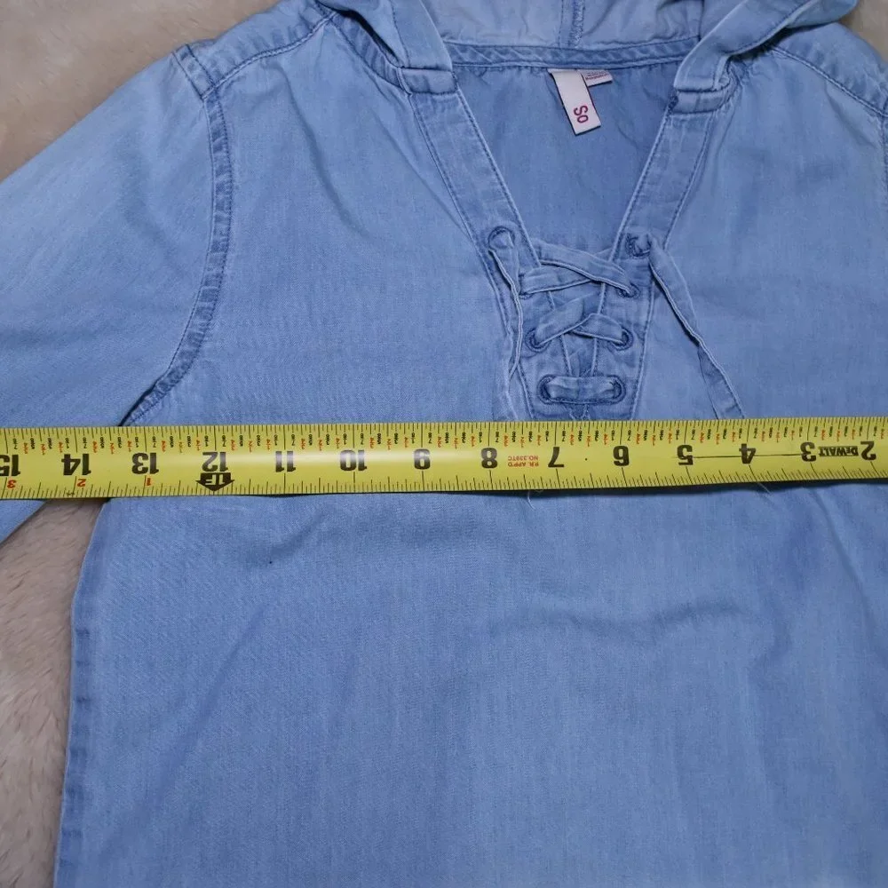 Girls Denim Hooded Shirt Dress Size 7 Long Sleeve